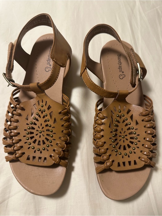 BareTraps Shoes - BareTraps Women's Cognac Braided Laser-Cut Ankle Strap Sandals Size 8.5M